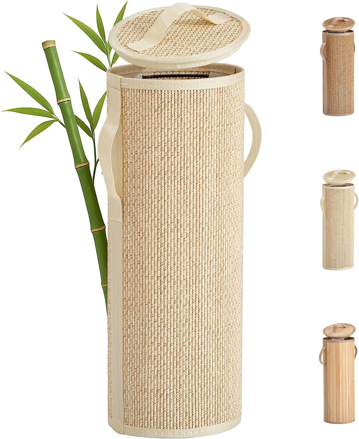 Bamboo Toilet Paper Storage Basket with Lid & Handle - 10L Handwoven Bathroom Organizer for 4 Rolls - Sturdy Stand Holder for Toilet Paper Organization, Light Natural