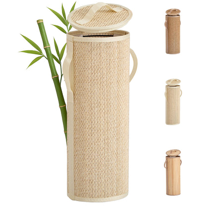 Bamboo Toilet Paper Storage Basket with Lid & Handle - 10L Handwoven Bathroom Organizer for 4 Rolls - Sturdy Stand Holder for Toilet Paper Organization, Light Natural