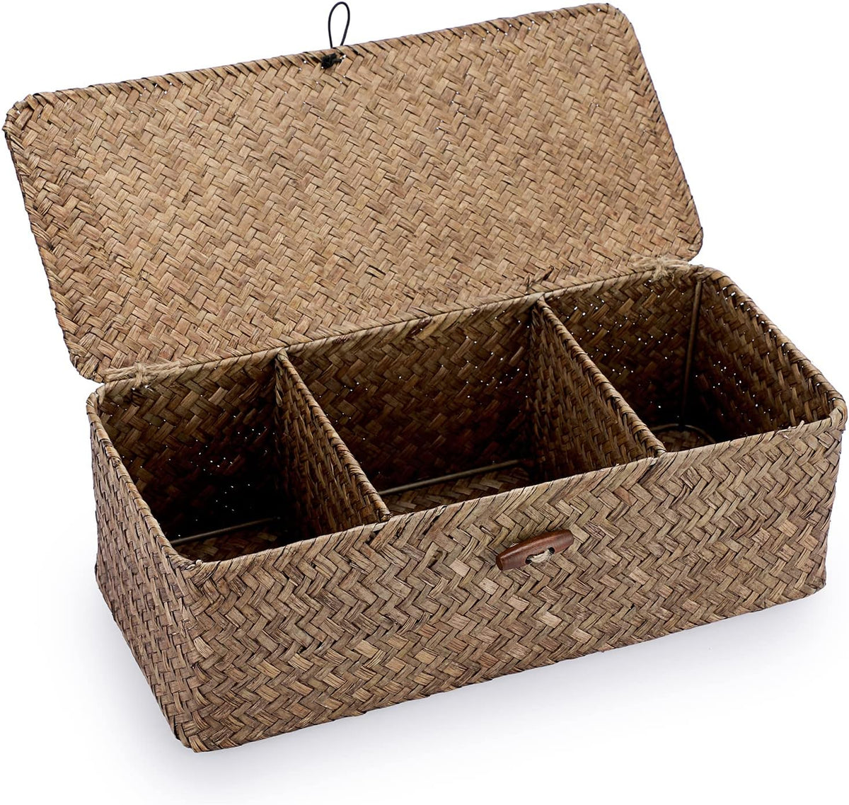 Hipiwe 3 Sections Toilet Tank Paper Basket with Lid Wicker Bathroom Basket