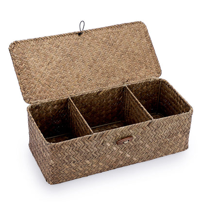 Hipiwe 3 Sections Toilet Tank Paper Basket with Lid Wicker Bathroom Basket