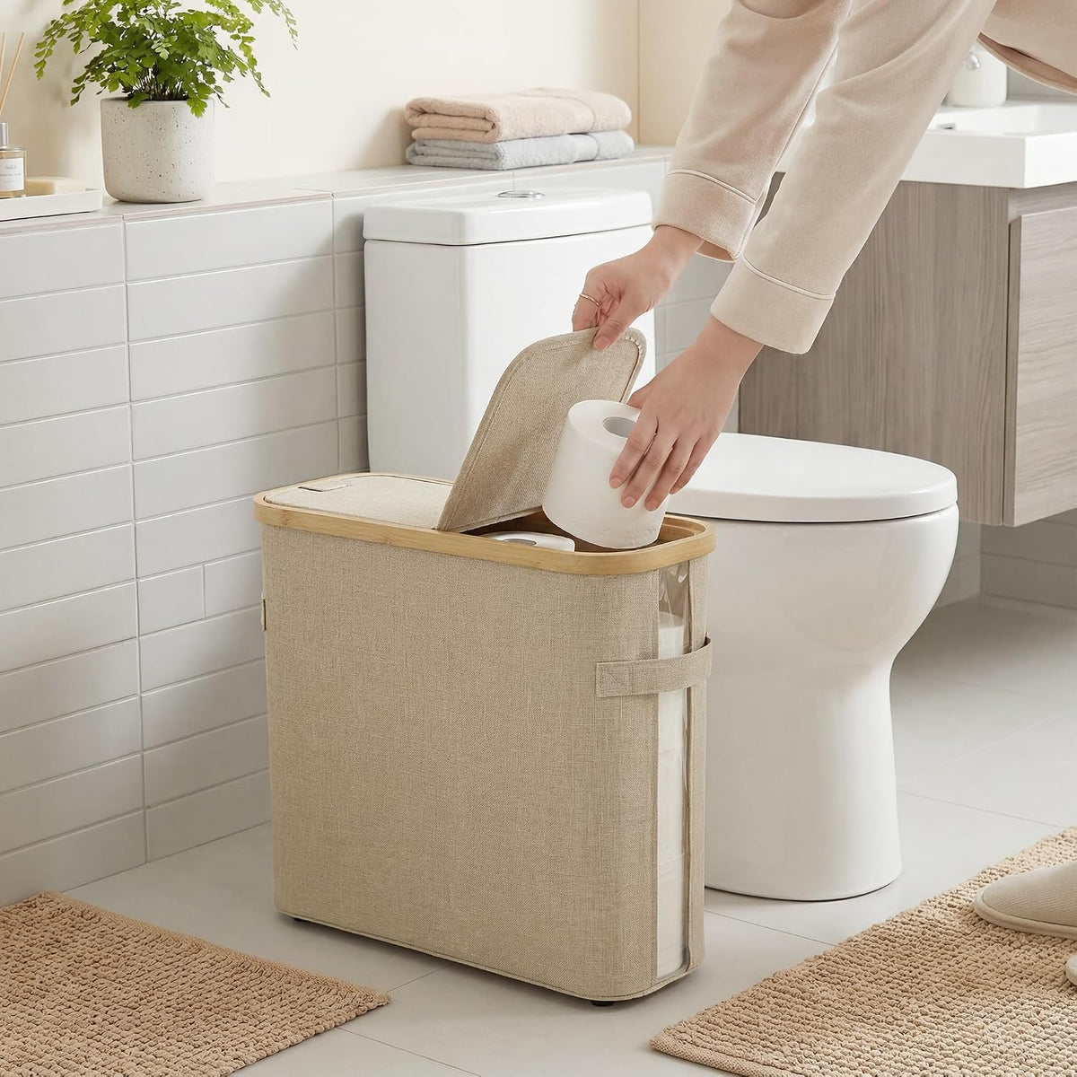 StorageWorks Toilet Paper Basket with Lid, Holds 9 Mega or 12 Regular