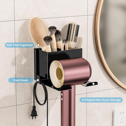 BOIVSHI Hair Dryer Holder Wall Mounted, Black Blow Dryer Holder