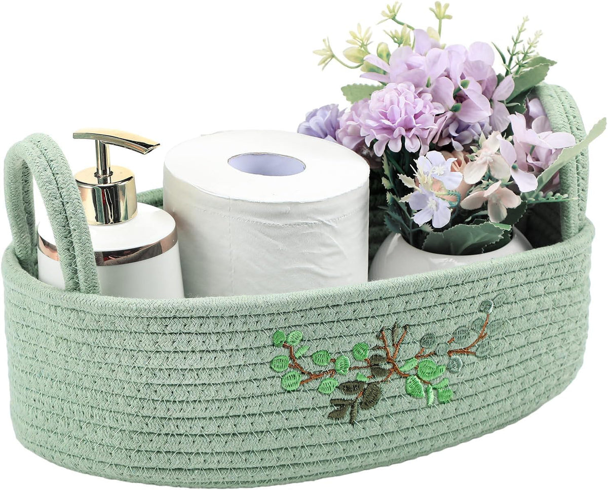 Vesici Eucalyptus Toilet Paper Storage Basket with Handles, Cotton Rope