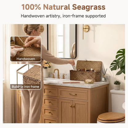 StorageWorks Wicker Basket with Lids, Large Toilet Paper Basket, Seagrass