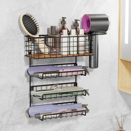 3-Tier Wall Mounted Hair Tool Organizer, Matte Black