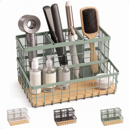 Hair Tool Organizer Countertop, Breathable Metal & Bamboo, Heat-Resistant