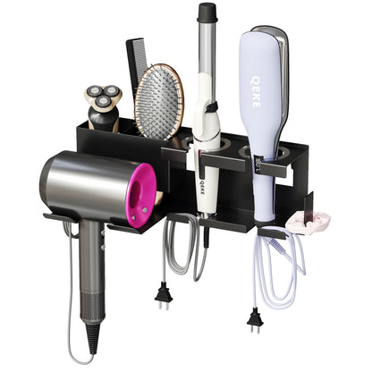 Qeke Hair Dryer Holder Wall Mounted, Bathroom Blow Dryer Holder, White