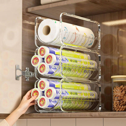 2 Pack Stackable Plastic Wrap, Tinfoil Storage Organizers, Cabinet Tiered Shelves, Hair Dryer Curling Iron Storage Racks, Multipurpose Storage Organizers