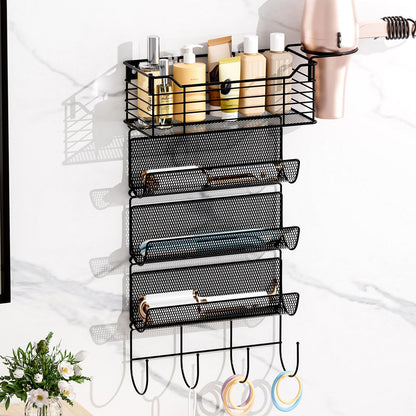 3 Tier Hair Tool Organizer Wall Mount, curling iron holder Basket, Black