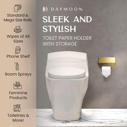 Day Moon™ - Toilet Paper Holder with Shelf & Storage - Wall Mount, Gold