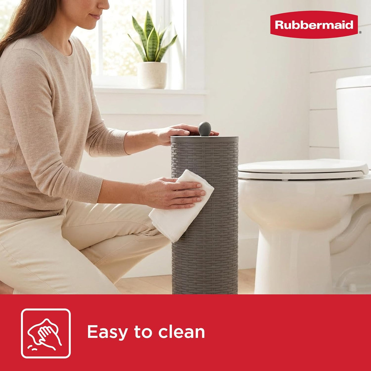 Rubbermaid Toilet Paper Holder Stand with Lid, Holds 4 Regular or Mega-Sized Rolls, Freestanding, Charcoal Gray