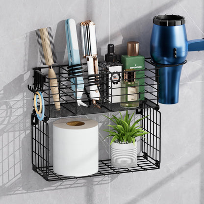 3 Tier Hair Tool Organizer Wall Mount, curling iron holder Basket, Black