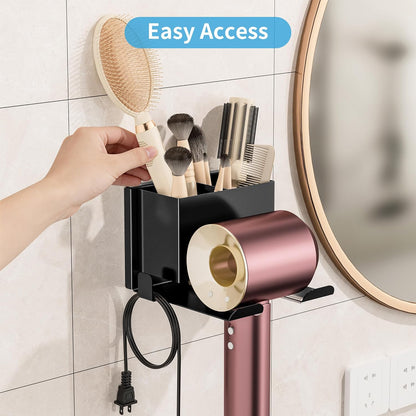 BOIVSHI Hair Dryer Holder Wall Mounted, Black Blow Dryer Holder