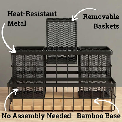 Hair Tool Organizer Countertop, Breathable Metal & Bamboo, Heat-Resistant