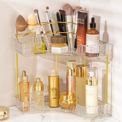 Makeup Organizer 2-Tier Bathroom Counter Organizer with Makeup Brush Holder