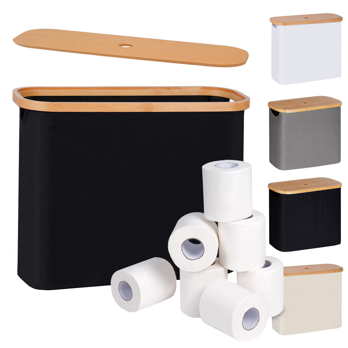 efluky Toilet Paper Basket, Toilet Paper Storage with Lid, Toilet Paper Organizer for Bathroom, Free Standing Toilet Paper Holder with Storage, Beige
