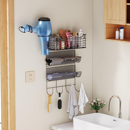 3 Tier Hair Tool Organizer Wall Mount, curling iron holder Basket, Black