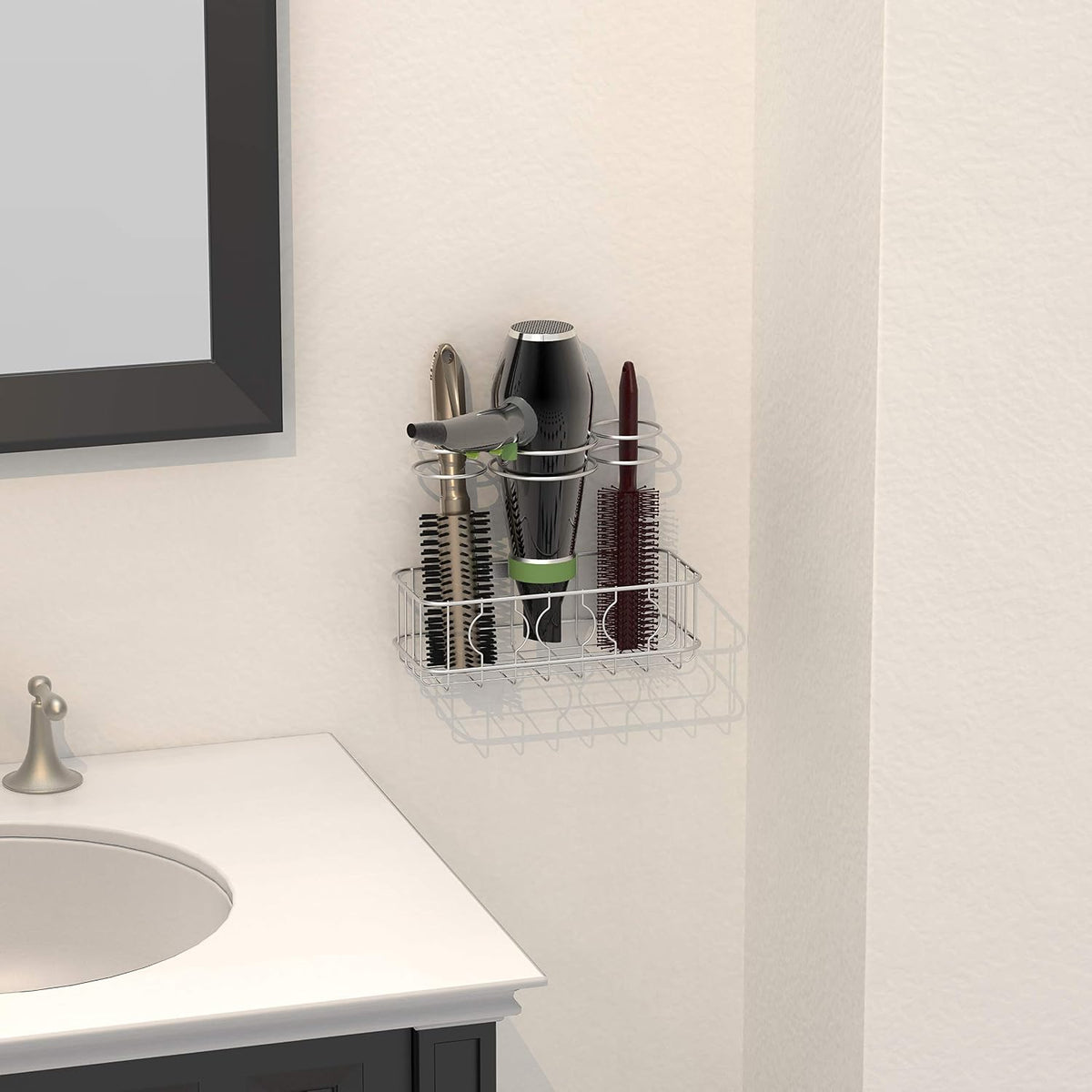 Simple Houseware Cabinet Door/Wall Mount Hair Dryer Tools Organizer, Chrome