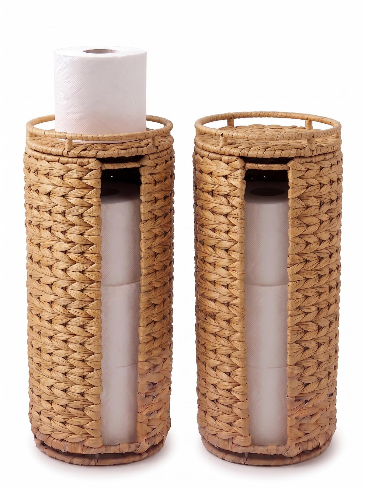 Extra Toilet Paper Storage with Lid and Liner Holds 3-4 MEGA Rolls, Water Hyacinth Ratten Toilet Paper Holder Free Stand Decorative Boho Covered Enclosed Tissue Organizer for Bathroom