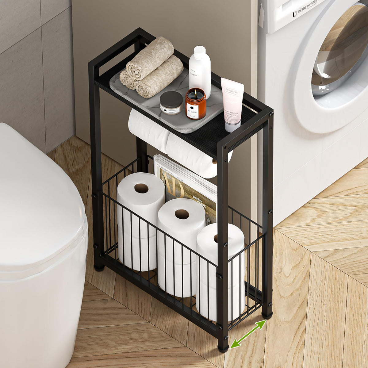 Freestanding Toilet Paper Holder with Storage Shelf