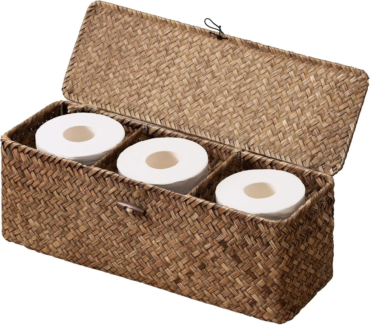 StorageWorks Wicker Basket with Lids, Large Toilet Paper Basket, Seagrass