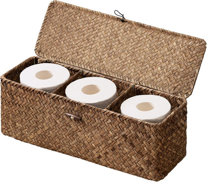 StorageWorks Wicker Basket with Lids, Large Toilet Paper Basket, Seagrass