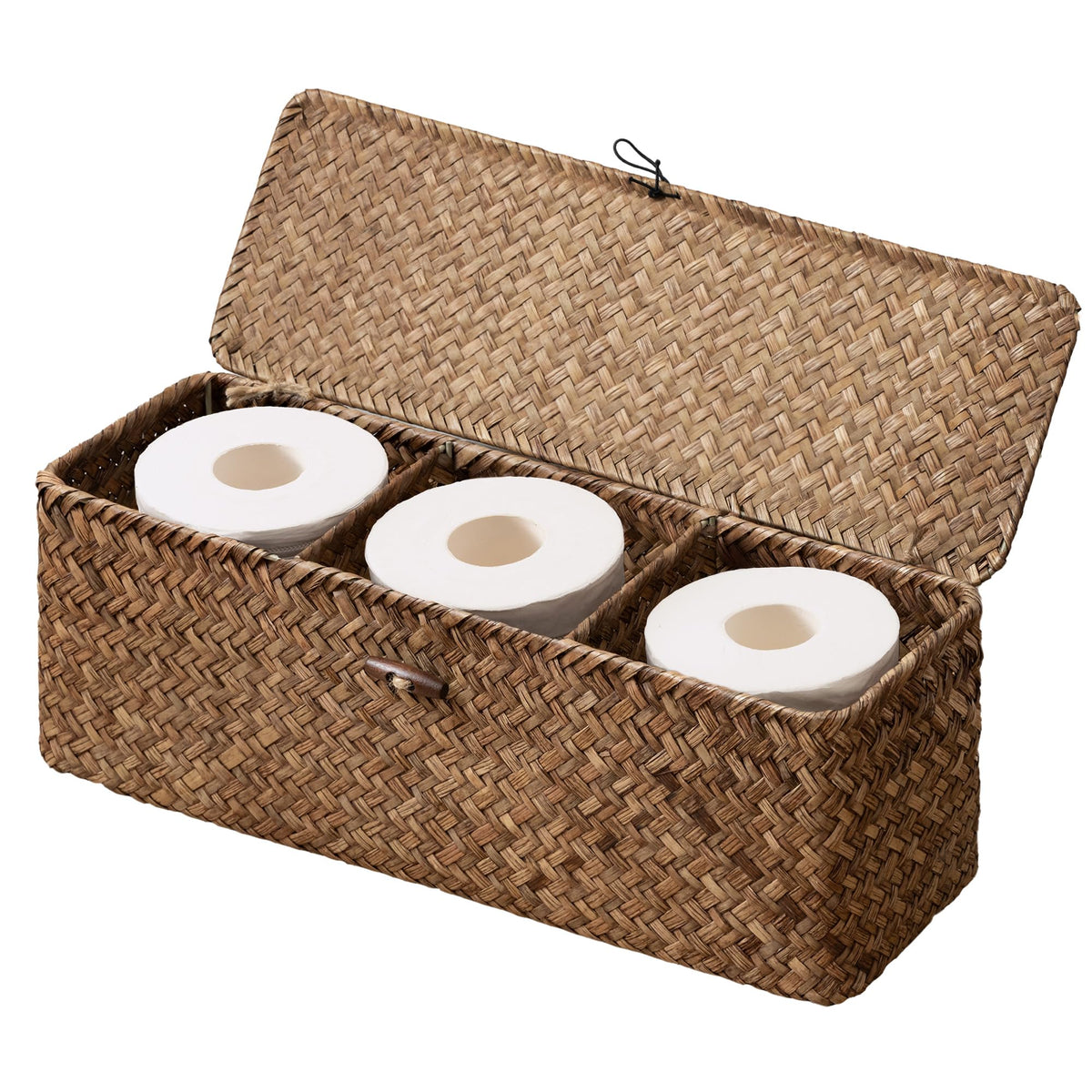 StorageWorks Wicker Basket with Lids, Large Toilet Paper Basket, Seagrass