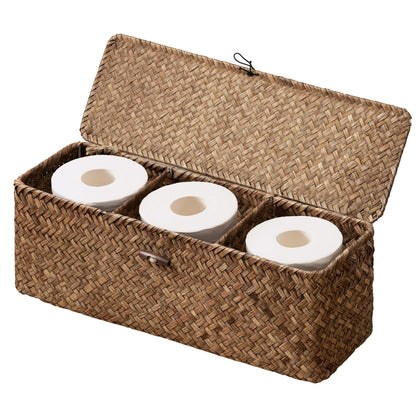 StorageWorks Wicker Basket with Lids, Large Toilet Paper Basket, Seagrass