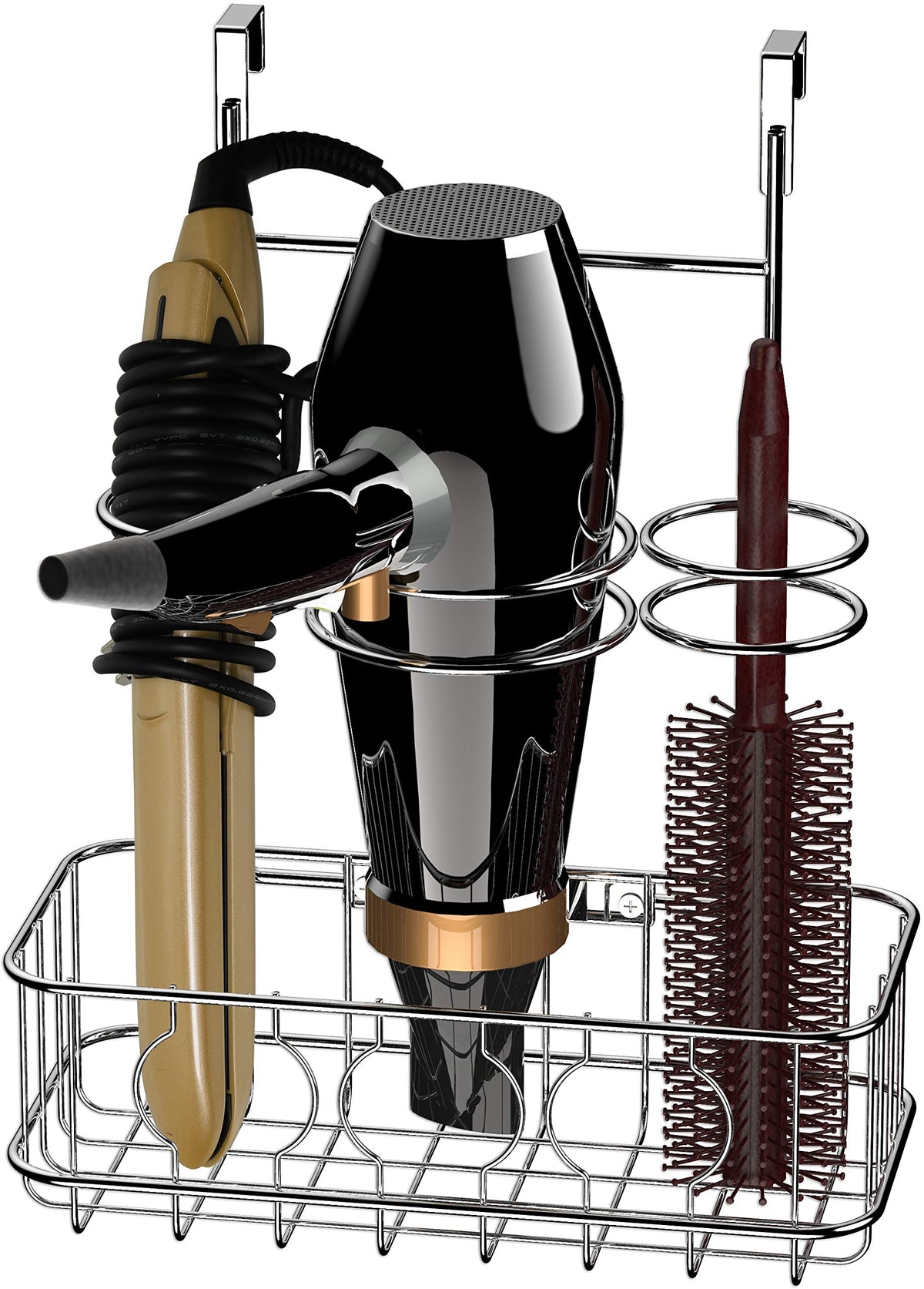 Simple Houseware Cabinet Door/Wall Mount Hair Dryer Tools Organizer, Chrome