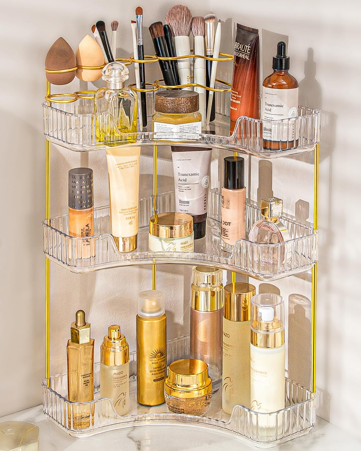 Makeup Organizer 2-Tier Bathroom Counter Organizer with Makeup Brush Holder