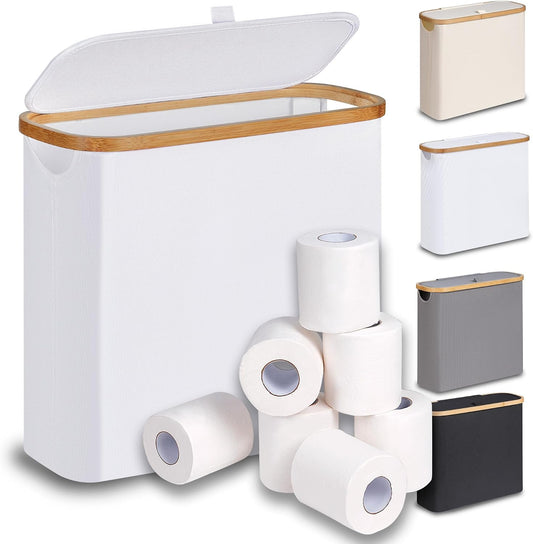 efluky Toilet Paper Basket 28L, Toilet Paper Holder with Lid for Bathroom, Free Standing Storage Organizer Holds Up to 9-12 Rolls (White, 1)