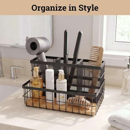 Hair Tool Organizer Countertop, Breathable Metal & Bamboo, Heat-Resistant