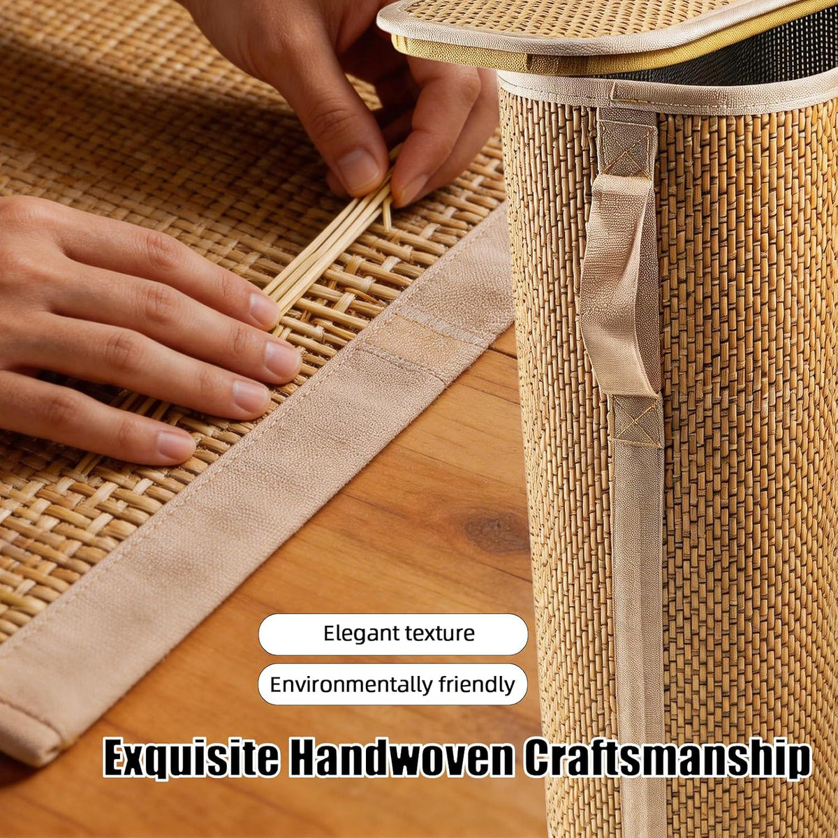 Bamboo Toilet Paper Storage Basket with Lid & Handle, 32L Large Capacity