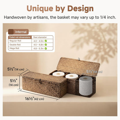StorageWorks Wicker Basket with Lids, Large Toilet Paper Basket, Seagrass