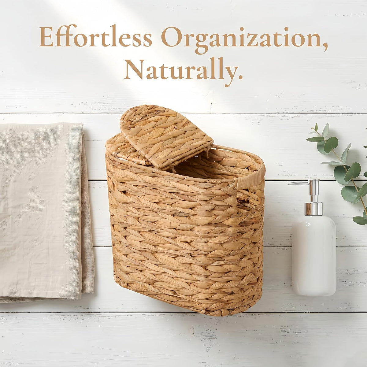 Wicker Toilet Paper Storage Basket with Lid for 4 Rolls,Natural