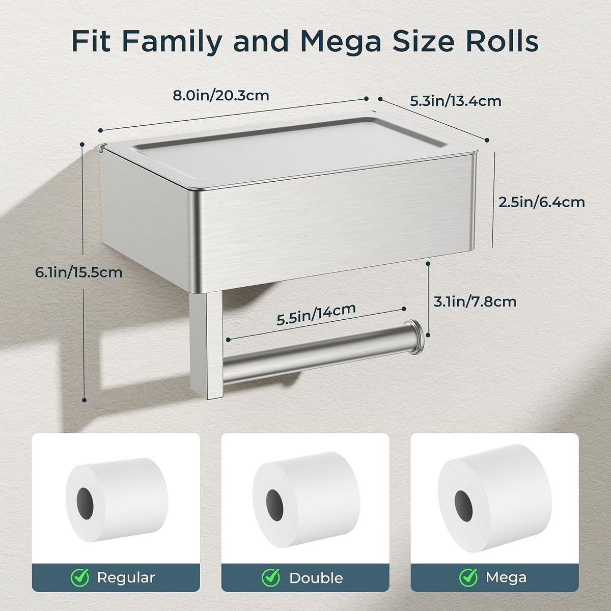 FORIOUS Toilet Paper Holder with Shelf, Wall-Mounted Modern Wipes Dispenser
