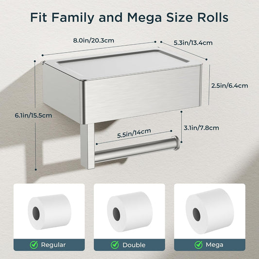 FORIOUS Toilet Paper Holder with Shelf, Wall-Mounted Modern Wipes Dispenser