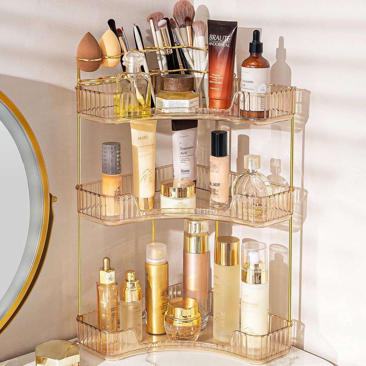 Makeup Organizer 2-Tier Bathroom Counter Organizer with Makeup Brush Holder