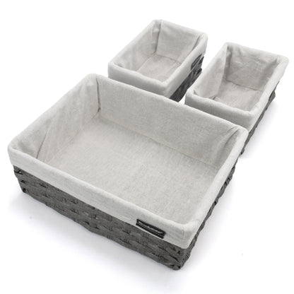 Brookstone Over the Toilet Tank Wicker Storage Basket, Bathroom and Closet Organizers and Storage Bins with Fabric Liner, Grey, 2 Pack Set
