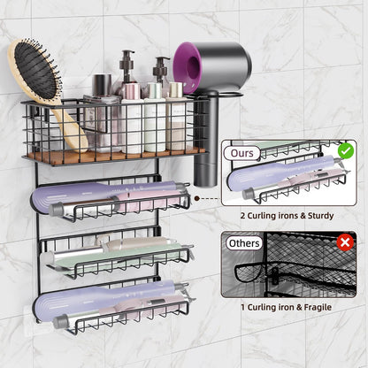 3-Tier Wall Mounted Hair Tool Organizer, Matte Black