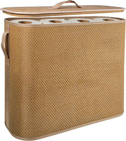 Bamboo Toilet Paper Storage Basket with Lid & Handle, 32L Large Capacity