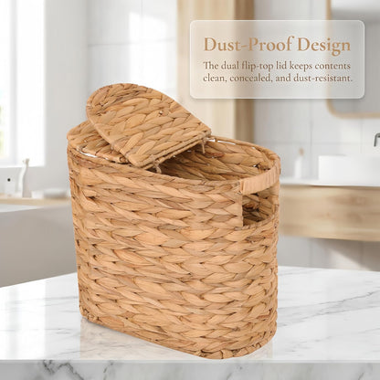Wicker Toilet Paper Storage Basket with Lid for 4 Rolls,Natural