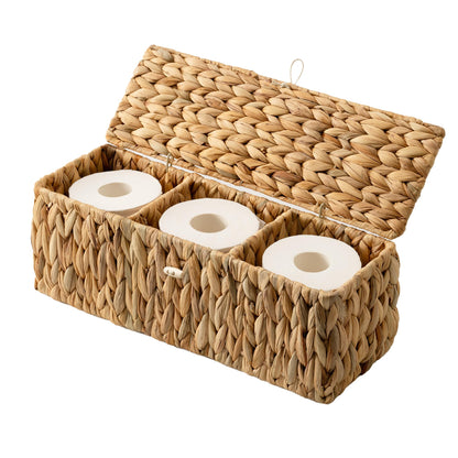 StorageWorks Wicker Basket with Lids, Large Toilet Paper Basket, Seagrass
