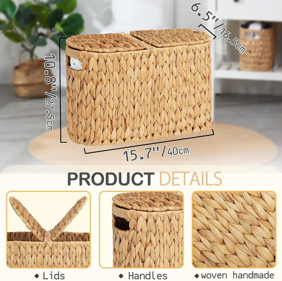 Toilet Paper Basket with Lid for 6 Rolls
