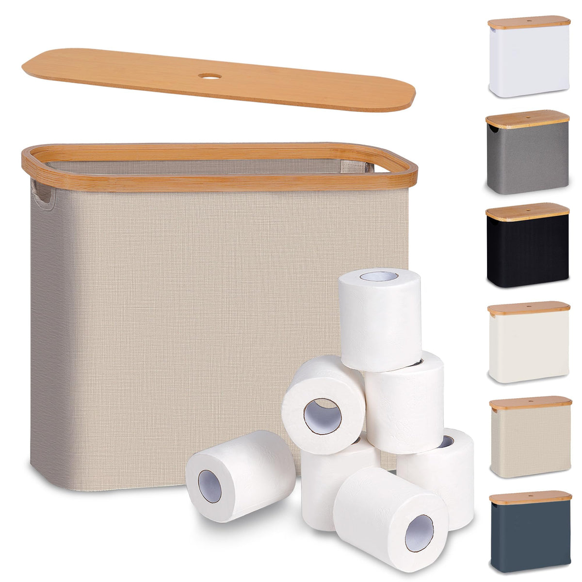 efluky Toilet Paper Basket, Toilet Paper Storage with Lid, Toilet Paper Organizer for Bathroom, Free Standing Toilet Paper Holder with Storage, Beige