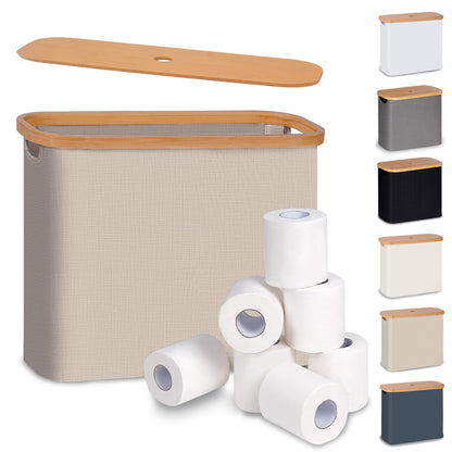 efluky Toilet Paper Basket, Toilet Paper Storage with Lid, Toilet Paper Organizer for Bathroom, Free Standing Toilet Paper Holder with Storage, Beige