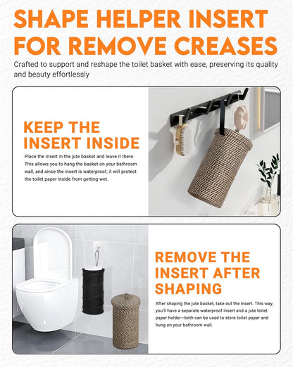 ZOES HOMEWARE Jute Toilet Paper Storage Basket with Lid,Bathroom Toilet Paper Holder Stand for 3 Mega Rolls,Tissue Holder for Bathroom with Removable Waterproof Insert, 7"x7"x13.5"