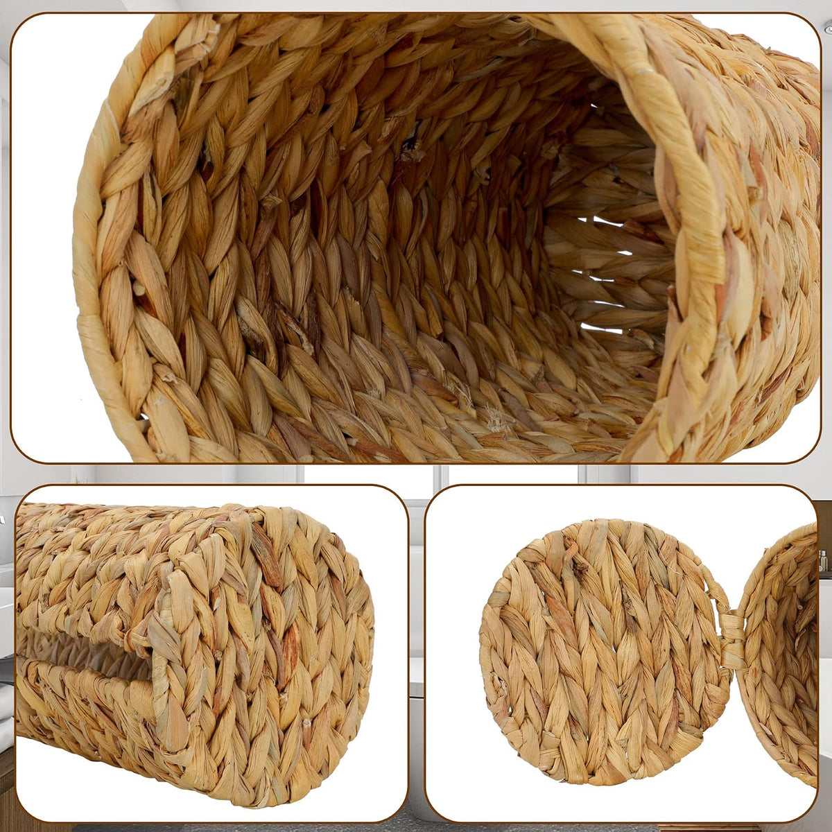 Graciadeco Stand Paper Storage with Lid Spare Extra 3 Rolls of Toilet Tissue Holder Free Standing Water Hyacinth Wciker Toilet Paper Organizer Basket for Bathroom