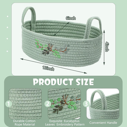 Vesici Eucalyptus Toilet Paper Storage Basket with Handles, Cotton Rope