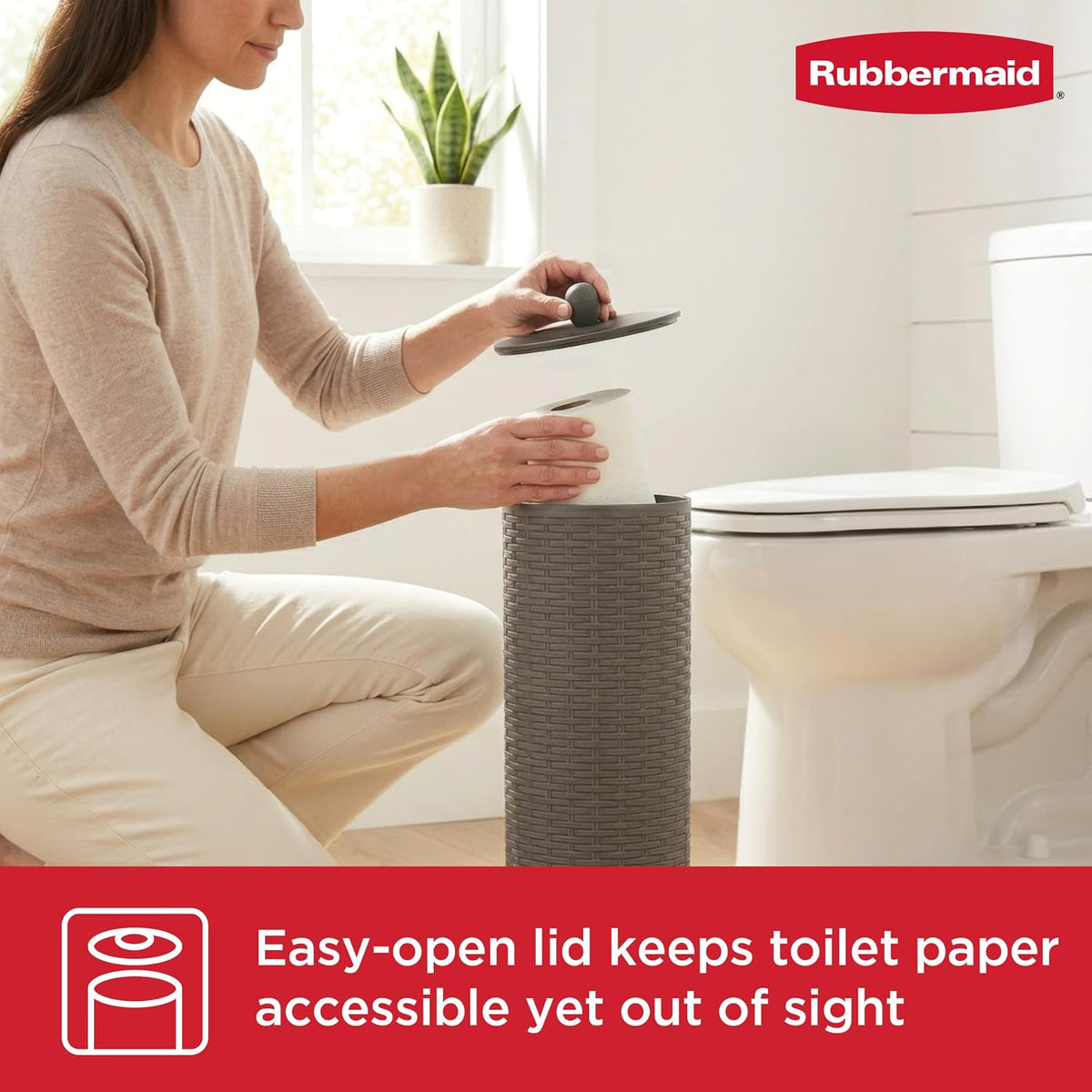 Rubbermaid Toilet Paper Holder Stand with Lid, Holds 4 Regular or Mega-Sized Rolls, Freestanding, Charcoal Gray